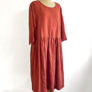 LenOk 100% Linen Clay Orange A-line Boxy Dress Size XL Minimalist Lagenlook EUC